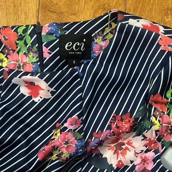 ECI New York Blue Floral Striped A-Line Midi Dress Size S Cottagecore Garden - Picture 3 of 8